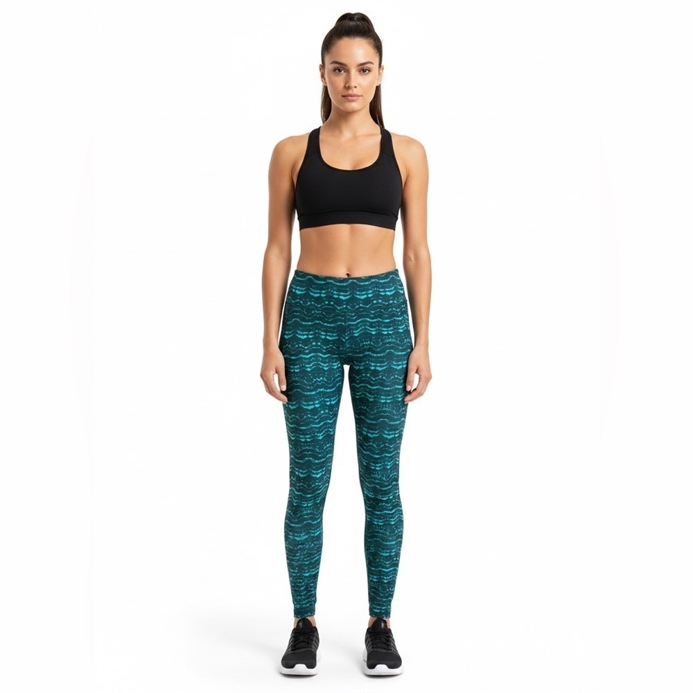 Fabletics Teal Black Patterned High Waisted Leggings S